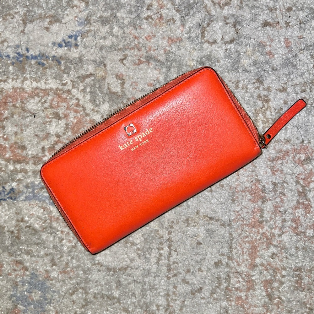 Kate Spade Hot Pink/Salmon Zipper Wallet